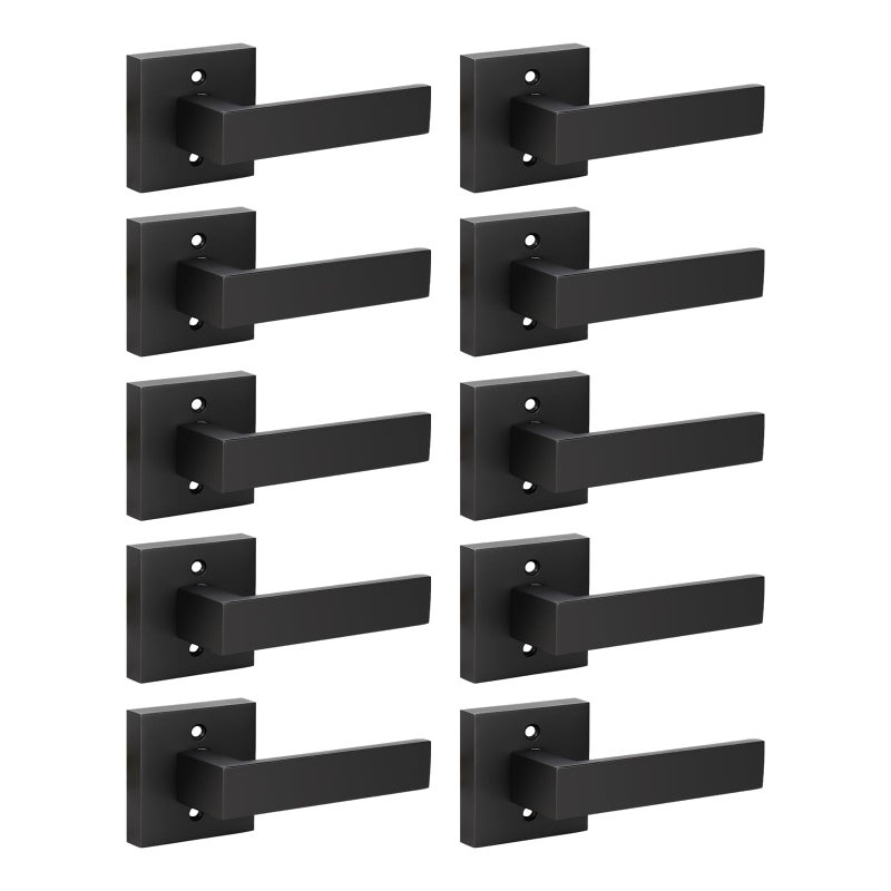 KNOBWELL 10 Pack Single Sided Heavy Duty Black Interior Door Handles Right/Left Handing Dummy Lever Dummy Function Matte Black Door Handle 0.93 lb One Lever - Image 1